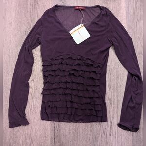 Pro(d)ux NWT plum ruffle mesh long sleeve shirt Size Medium Whimsigoth Coquette